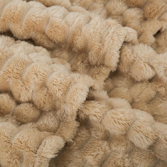 Puncuntex Beige Throw Blanket 60"×80" inches Fuzzy 3D Jacquard Decorative - Image 6