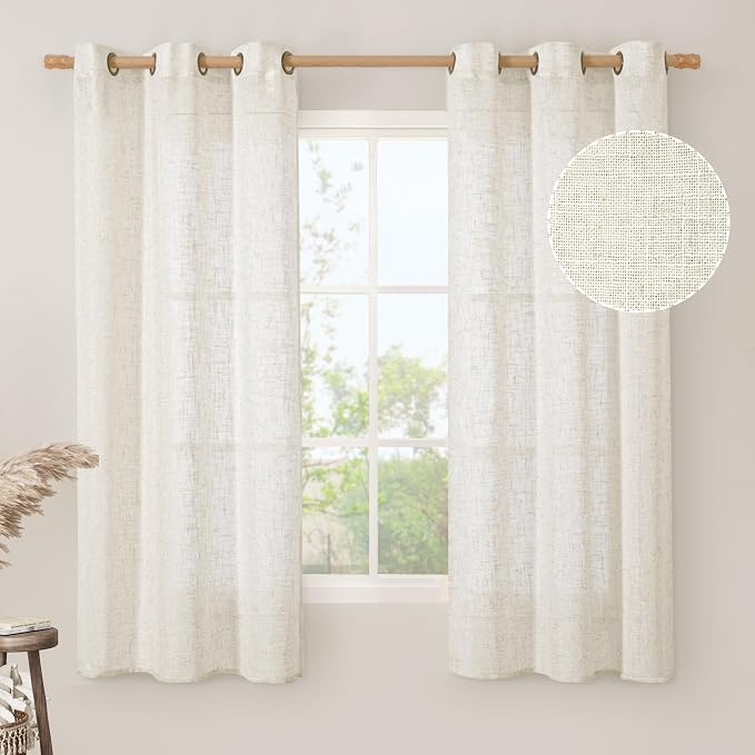LAMIT Natural Linen Semi Sheer Curtains 63 Inch - Image 2