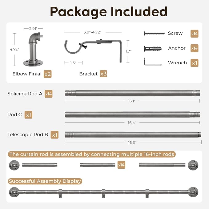 Zeerobee Curtain Rods for Windows 120 to 240, 1 Inch Industrial Wrap Around - Image 7