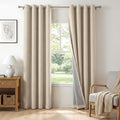 100% Blackout Linen Textured Curtains 90 Inch Long, Natural Flax | 100% by 100BlackoutShield