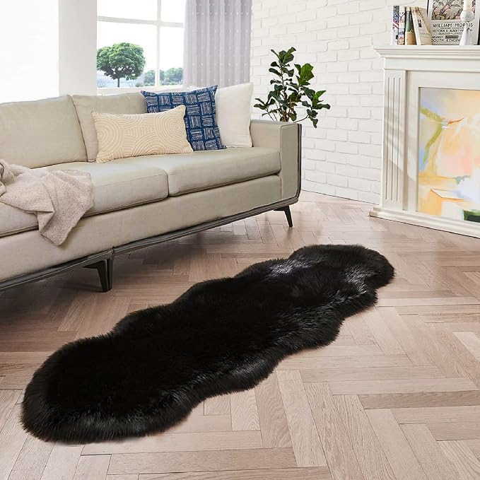 ORINOVA Black Shag Washable Furry Fur Area Rugs by ORINOVA