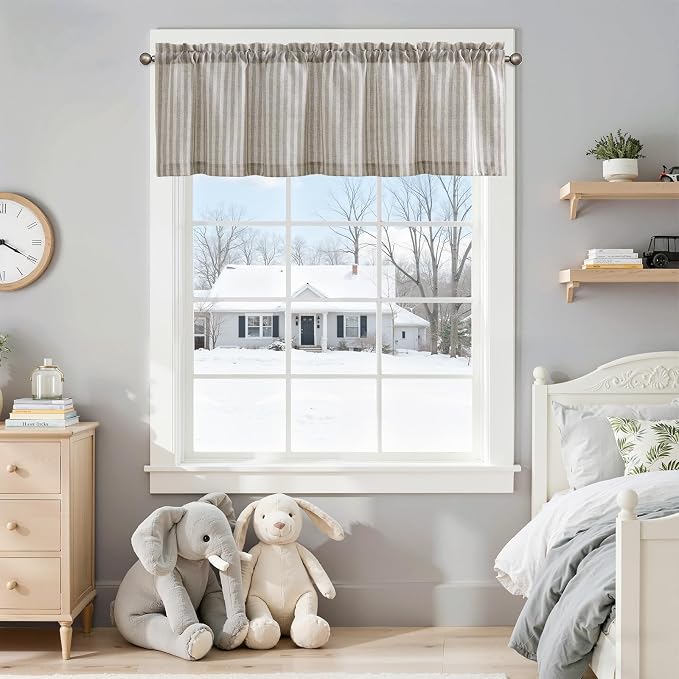jinchan Valance Curtain Linen Textured Striped Window Curtain - Image 3