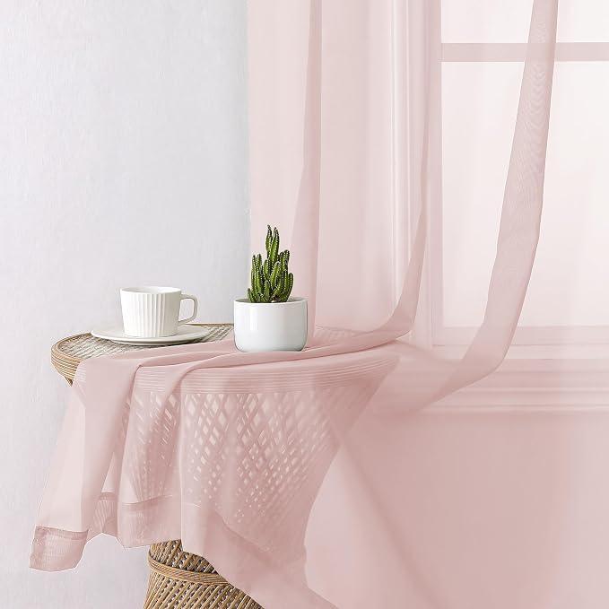 Aiyufeng Blush Pink Sheer Curtains 63 Inch Length 2 Panels Set, Light Filtering - Image 7