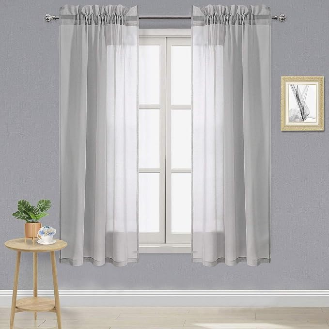 DWCN Grey Sheer Curtains Semi Transparent Voile Rod Pocket Curtains by DWCN