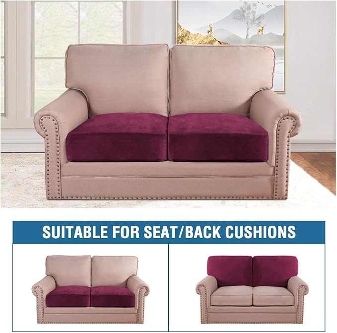 H.VERSAILTEX Velvet Stretch Couch Cushion Cover Plush Cushion Slipcover - Image 3