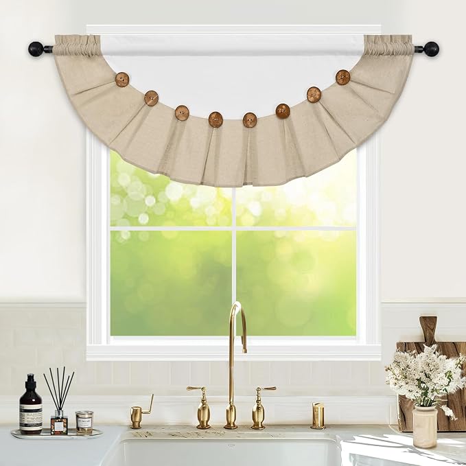 FRAMICS Farmhouse Valance Curtains, Boho Cotton Linen Kitchen Valance, Rustic - Image 3