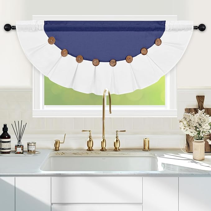 FRAMICS Farmhouse Valance Curtains, Boho Cotton Linen Kitchen Valance, Country - Image 2