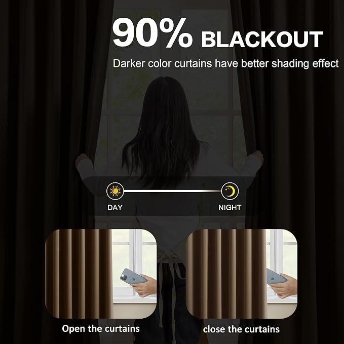 Brown Blackout Curtains 120 Inches Long 10 feet Tall, Extra Long Pinch Pleats - Image 3