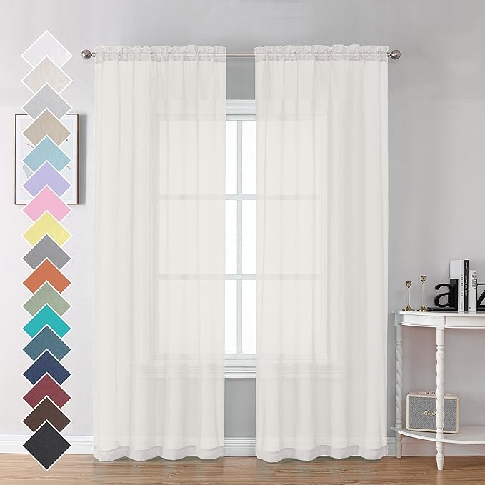OVZME Ivory Sheer Curtains 84 Inch Length 2 Panels by OVZME
