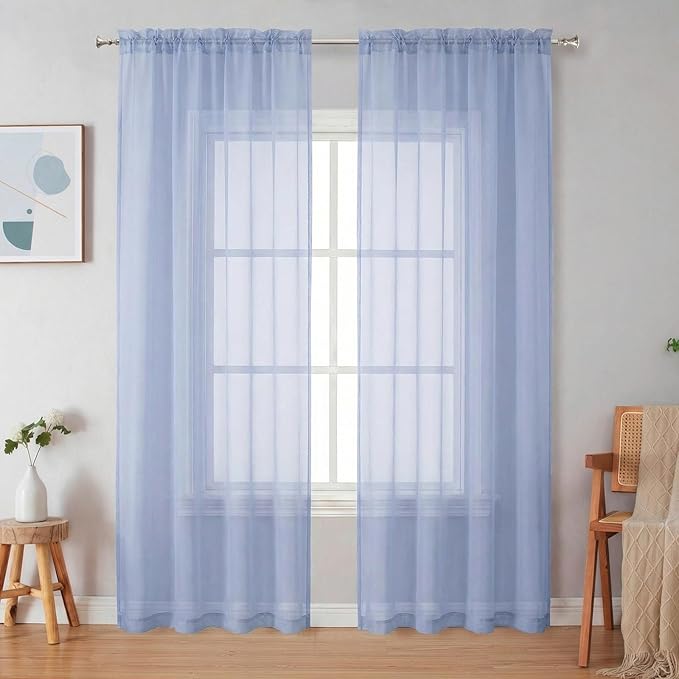 Simplebrand Denim Sheer Curtains 84 Inches Long, Light Filtering Rod Pocket by Simplebrand