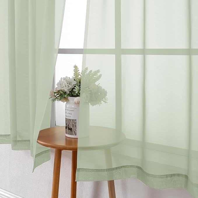 Lecloud Light Green Sheer Curtains 90 Inches Long 2 Panels, Modern Light - Image 7