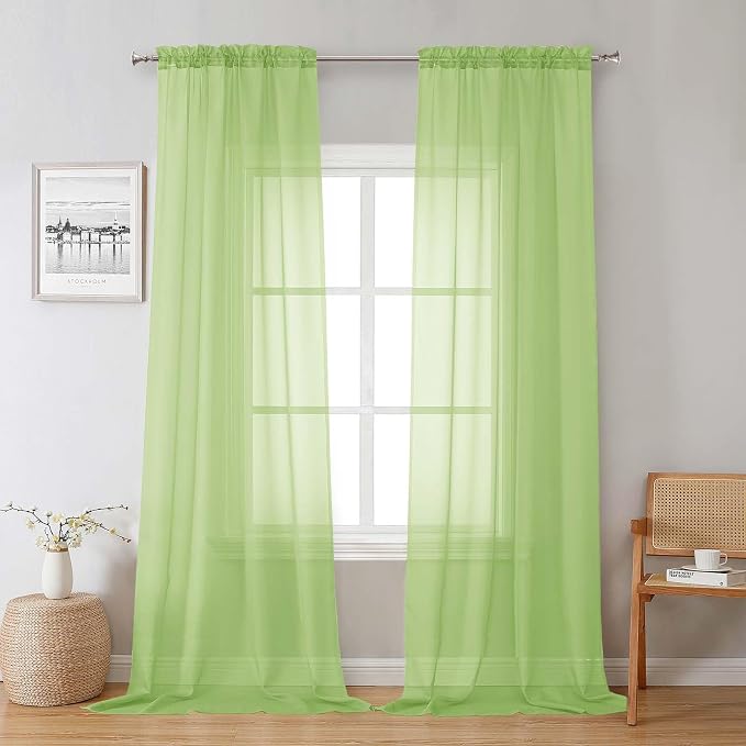 Lecloud Lime Sheer Curtains 96 Inches Long 2 Panels, Dual Rod Pockets Living by Lecloud