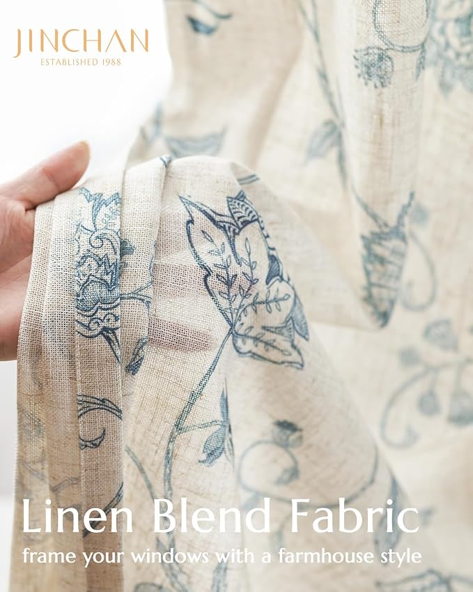 jinchan Linen Curtains Floral Curtains 96 Inch Length - Image 3