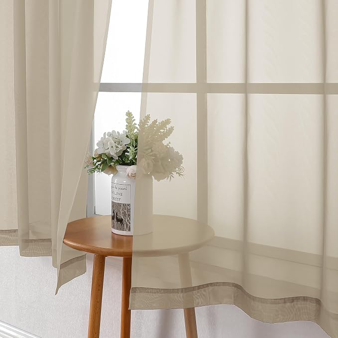 Lecloud Taupe Sheer Curtains 63 Inch Length 2 Panels, Airy & Breathable Solid - Image 4