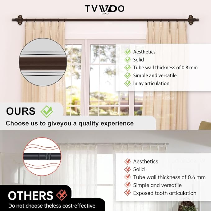 TVWOO Bronze Wrap Around Curtain Rods:5/8Inch Blackout Adjustable Window - Image 2