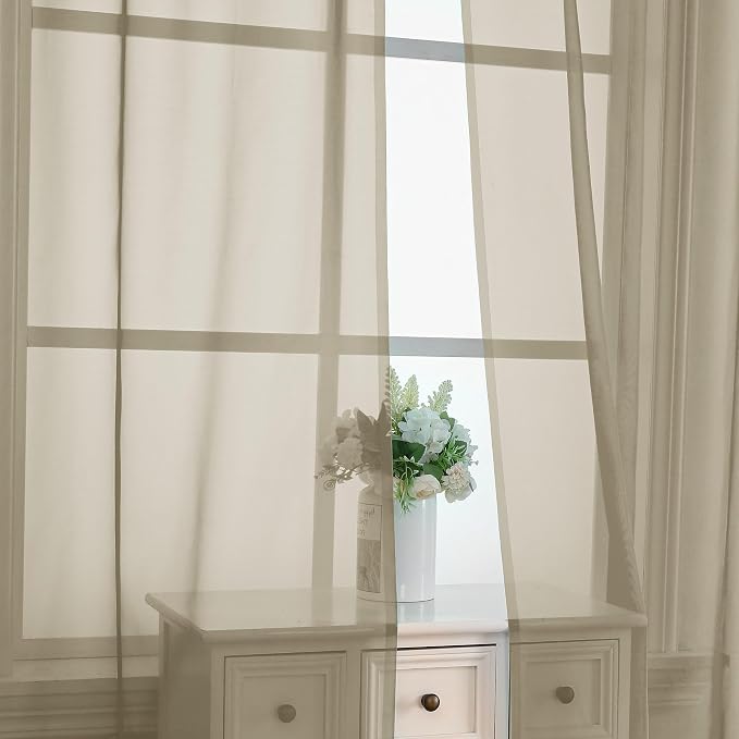 OVZME Taupe Sheer Curtains 84 Inches Long 2 Panels - Image 5