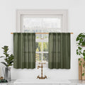LAMIT Olive Green Linen Window Curtains 30 Inches Long 2 Panels, Semi Sheer by LAMIT