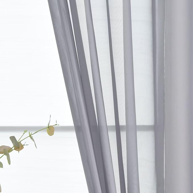 SpaceDresser Basic Rod Pocket Sheer Voile Window Curtain Panels Grey 1 Pair 2 - Image 3