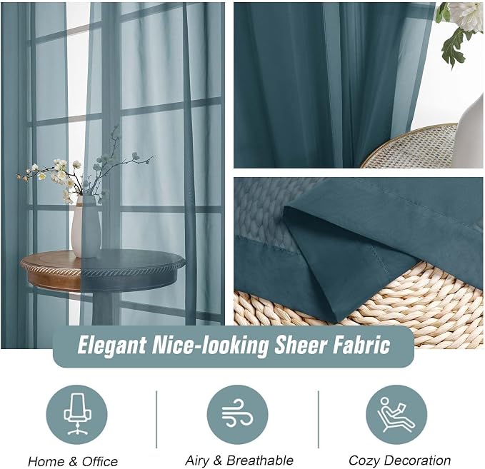 Dusty Blue Sheer Curtains for Window 72 inches Long 2 Panels Set, Soft Airy - Image 4