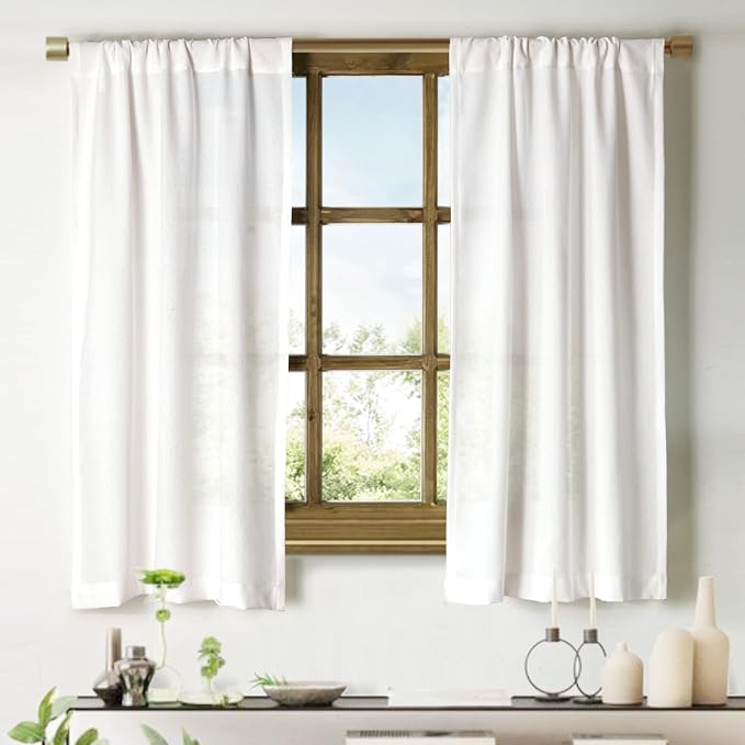 Oindec aux Linen Kitchen Curtains 45 Inch Length Cafe Curtain Tiers by Oindec