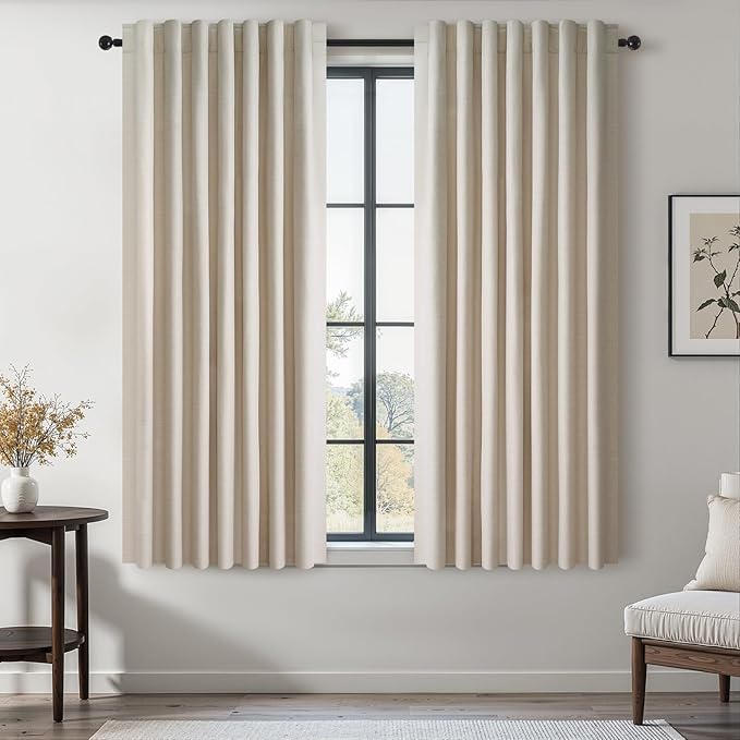 Topfinel Beige White 100% Blackout Curtains 72 Inches Long 2 Panels by Topfinel