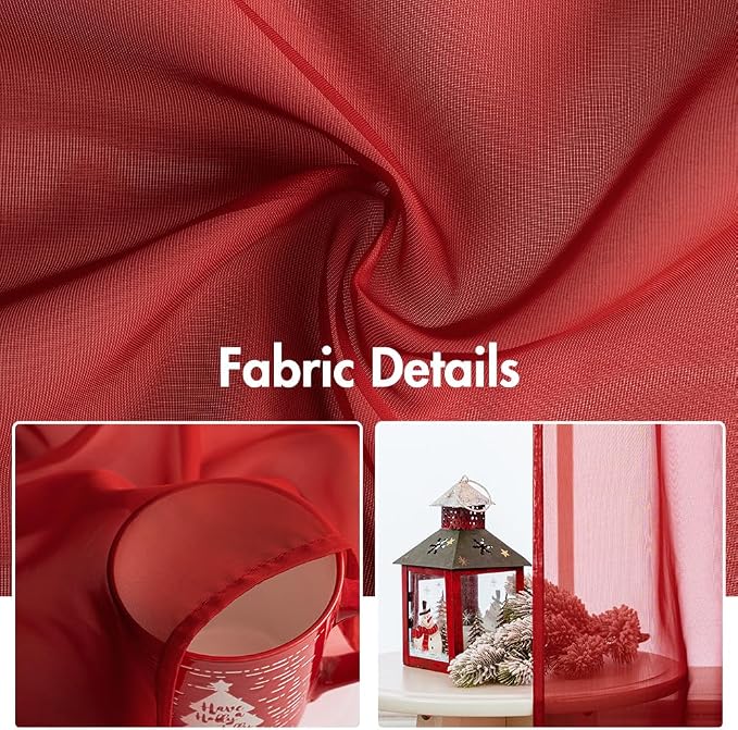 MIULEE 2 Panels Red Solid Color Sheer Christmas Window Curtains Elegant Window - Image 4