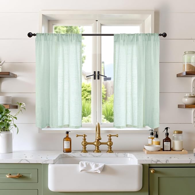 BGment Sage Green Linen Kitchen Curtains 36 Inch Length by BGment