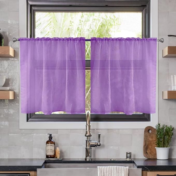 youleyar Solid Sheer Rod Pocket Curtain Voile Draperies 2 Panels White Beige by Youleyar