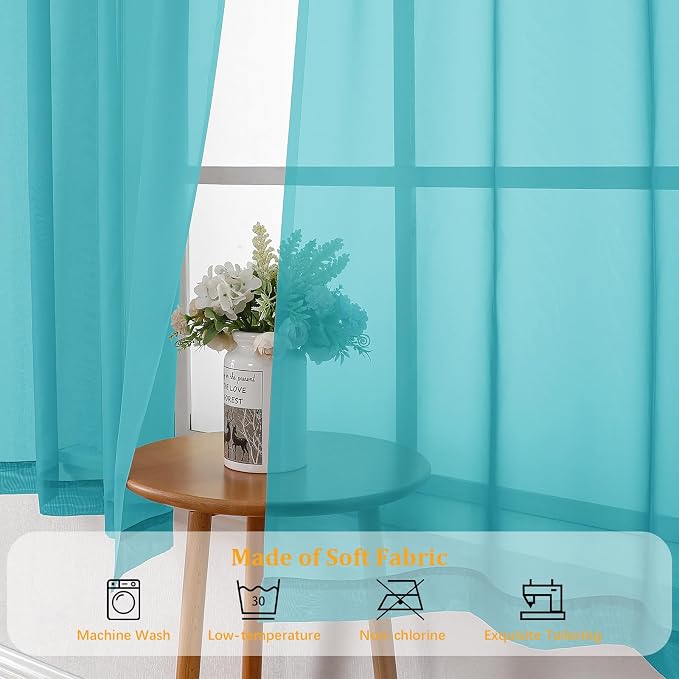 Gwine Turquoise Sheer Curtains for Bedroom 54 inches Long 2 Panels, Light - Image 7