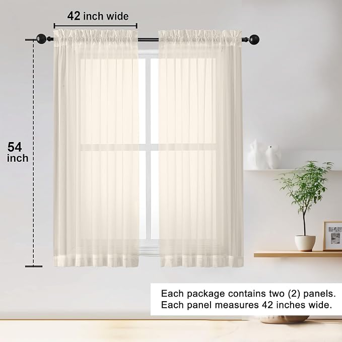 OWENIE Sheer Curtains 54 inches Long 2 Panles - Image 2
