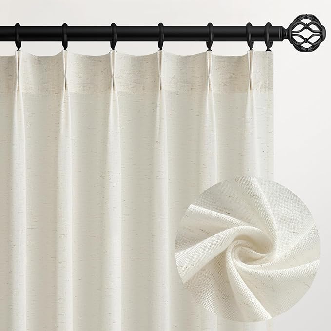 Topfinel 105 Inch Curtains 2 Panels Set, Two Packs Pinch Pleat Back Tab Linen by Topfinel