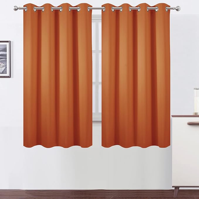 LEMOMO Orange Blackout Curtains 52 x 63 Inch Length/Set of 2 Curtain by Lemomo