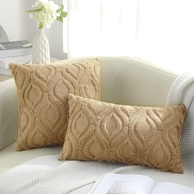 decorUhome Throw Pillow Covers 26x26 Inch Set of 2, Soft Plush Faux Wool Khaki - Image 8