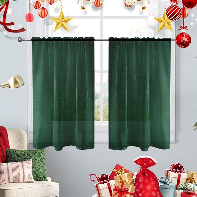 SpaceDresser Basic Rod Pocket Sheer Voile Window Curtain Panels Foliage Green 1 by SpaceDresser