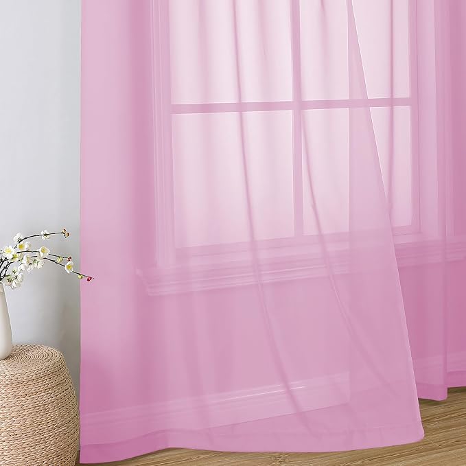 Simplebrand Pink Sheer Curtains 84 Inches Long, Light Filtering Rod Pocket - Image 6