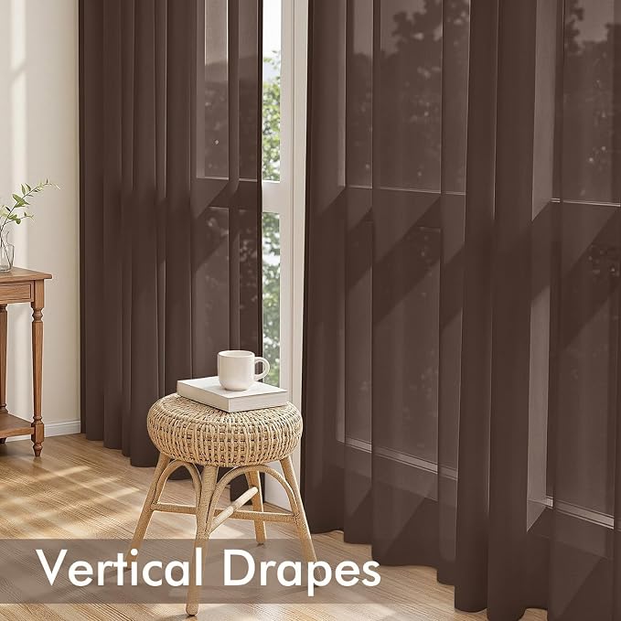 MIULEE Chocolate Sheer Curtains 108 Inches Long 4 Panels 42 x 108 Inches | - Image 5