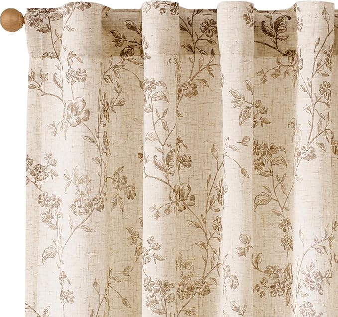 Lazzzy Floral Linen Curtains Farmhouse Extra Long Curtain by Lazzzy
