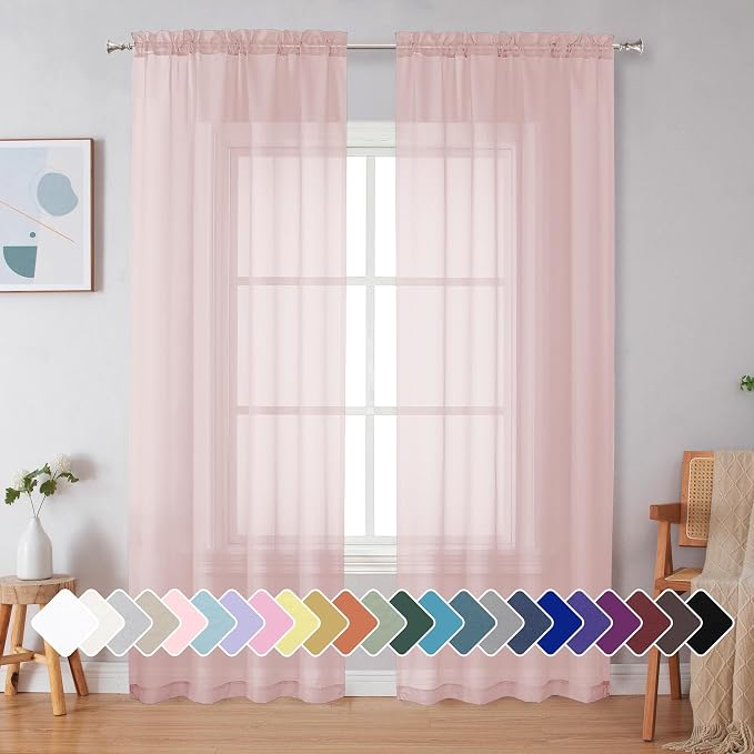 Simplebrand Blush Sheer Curtains 90 Inches Long 2 Panels, Light Filtering Rod by Simplebrand