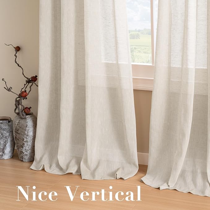 H.VERSAILTEX Curtains 96 inches Long Linen Curtains/Natural Linen Blended Sheer - Image 7