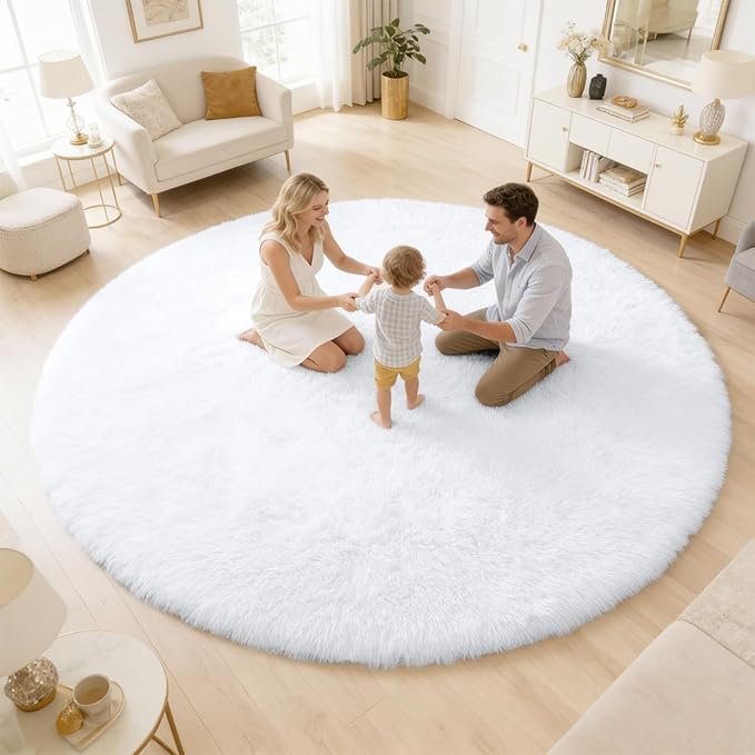 OLANLY White Round Rugs for Bedroom by OLANLY