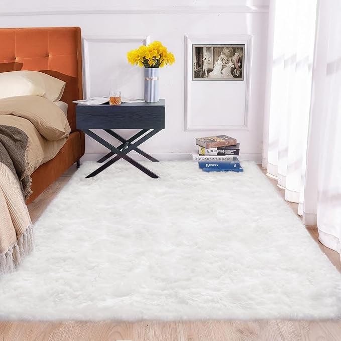 ORINOVA White Fluffy 5x7 Washable Area Rugs by ORINOVA