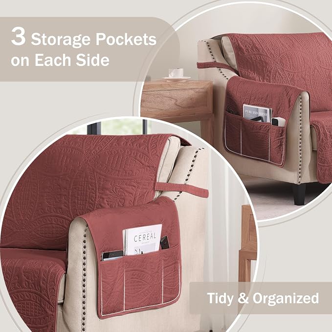 Red Quilted Recliner Chair Covers, Waterproof Recliner Chair Covers, Lazy Boy - Image 4