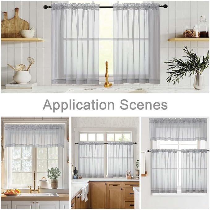 Cafe Curtains 36 Inch Length Tier 2 Pieces, Modern Soft Airy Sheer Kitchen - Image 6