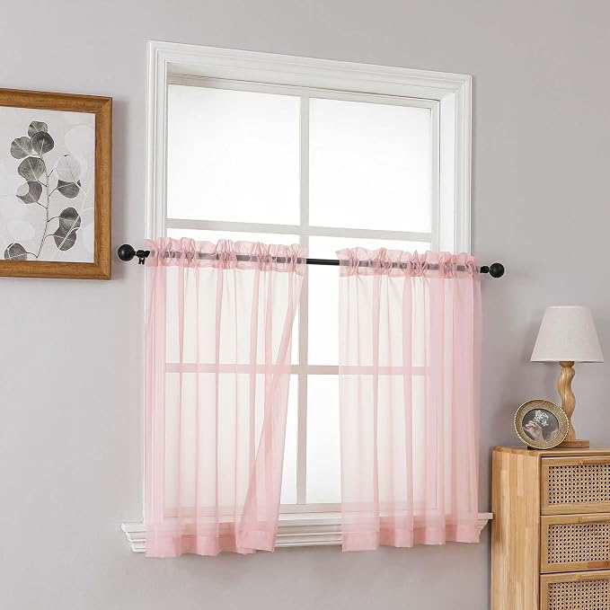 Blush Pink Sheer Curtains Tier 30 Inches Length 2 Panels, Light Filtering - Image 8
