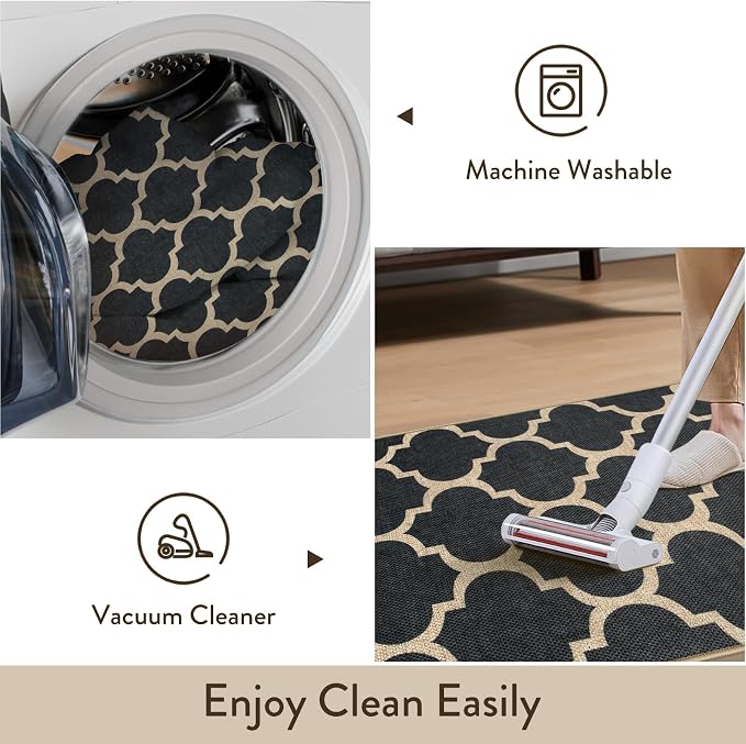 Lahome Moroccan Outdoor Rug 5x7, Easy Jute Black Washable Rugs - Image 4