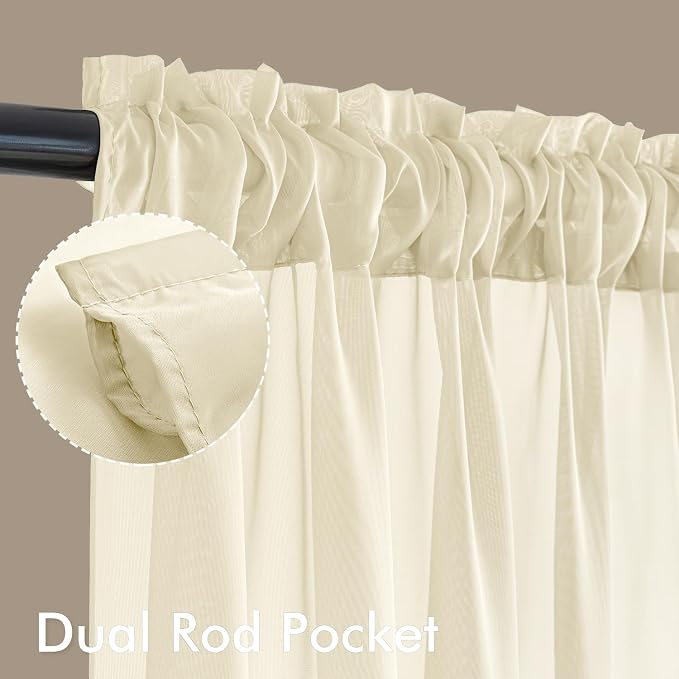 MIULEE Light Cream Sheer Curtains 90 Inches Long, 4 Panels Set, Light Filtering - Image 3