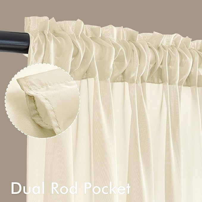 MIULEE Light Cream Sheer Curtains 102 Inches Long, 4 Panels Set, Light - Image 3
