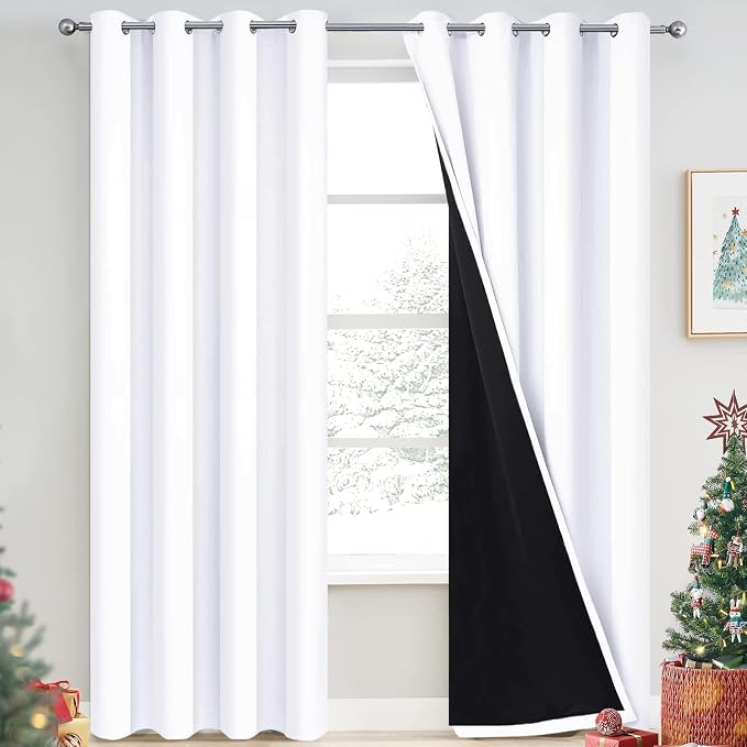 Yakamok 2 Thick Layers Pure White 100% Completely Blackout Curtains Thermal by Yakamok