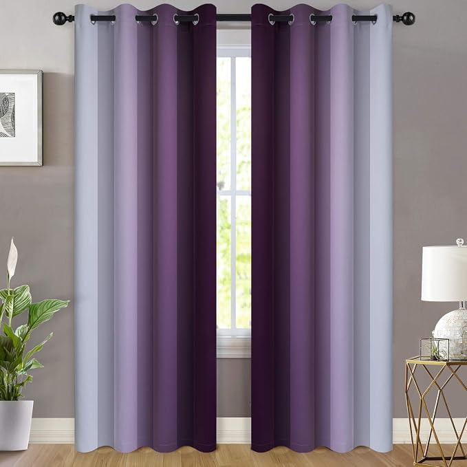 Yakamok Room Darkening Gradient Color Ombre Curtains, Light Blocking Thermal - Image 2