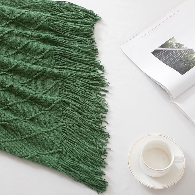 BOURINA Green Throw Blanket 50x60 Inches Throw Textured Solid Soft Sofa Couch - Image 4